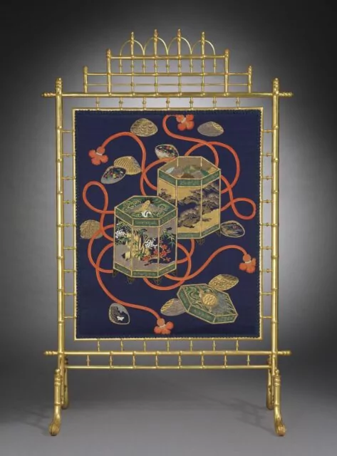 Fire Screen with Shell-Matching Game, c. 1870–80. France, 19th century. Gilt wood frame with embroidered silk gift cover mounted as a panel; overall: 135.9 x 86.4 x 40.6 cm (53 1/2 x 34 x 16 in.). The Cleveland Museum of Art, Dudley P. Allen Fund 2007.182