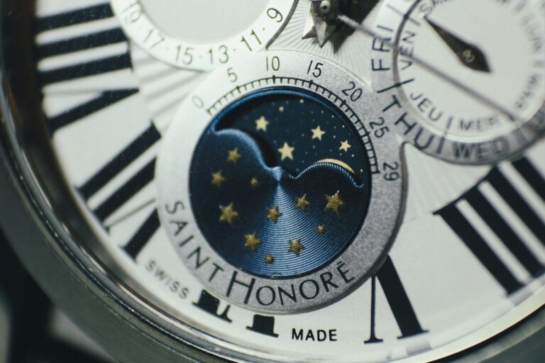 Watch dial detail, showing moonphase - Photo by Lucas D. on Unsplash