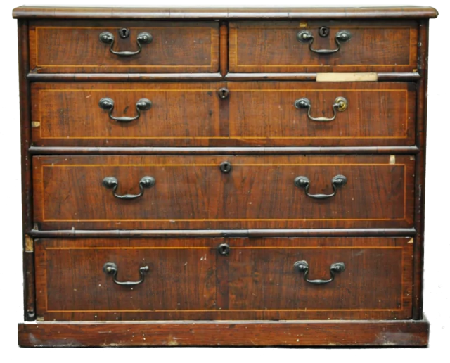 Unrestored antique walnut chest-of-drawers.