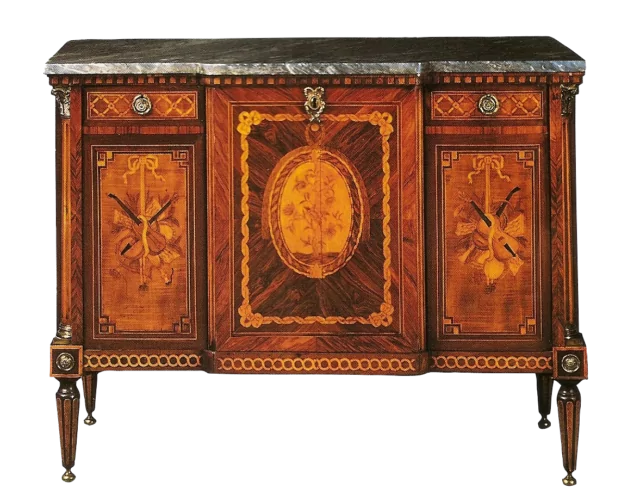 Louis XVI style commode in kingwood, rosewood and satinwood, second half 19th century.