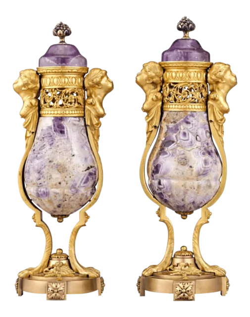 Pair of ormolu and Blue john vases