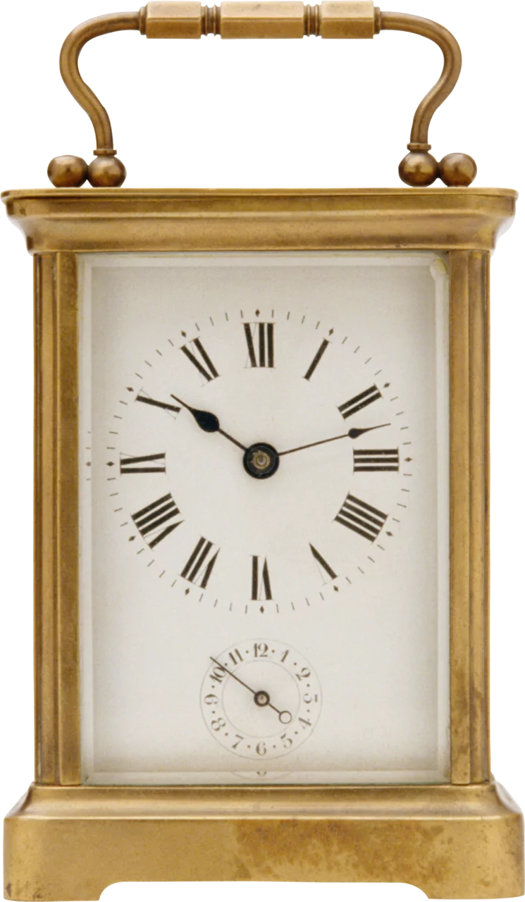 Carriage clock in Corniche case with alarm subsidiary dial, early 20th century