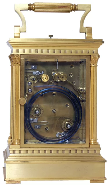 Rear of carriage clock showing grande sonnerie striking