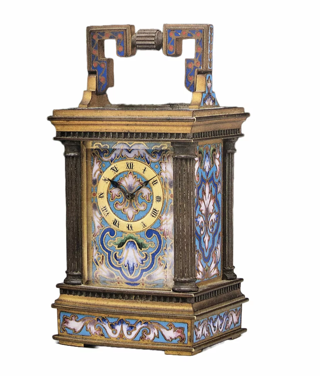 Miniature carriage clock in cloisonné enamel Anglaise Riche case, circa 1890