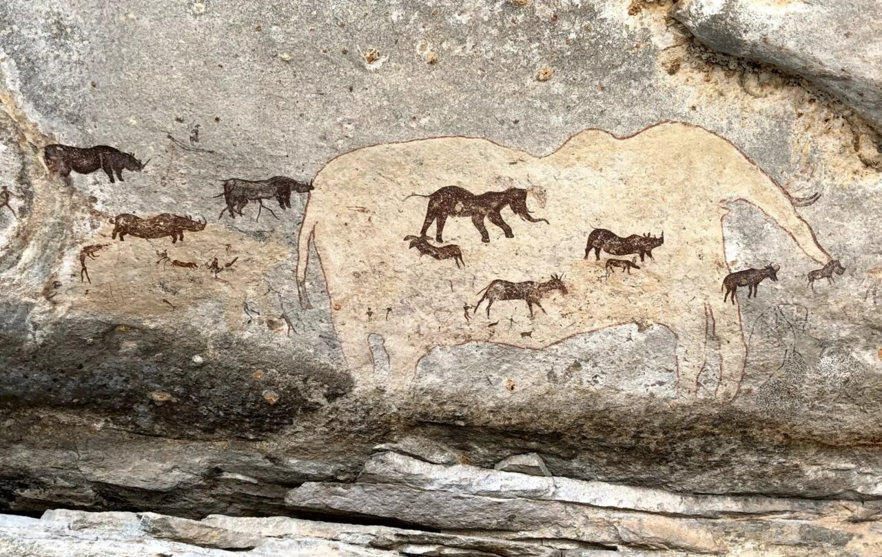 Prehistoric rock art paintings, north of Mutoko, northeastern Zimbabwe.