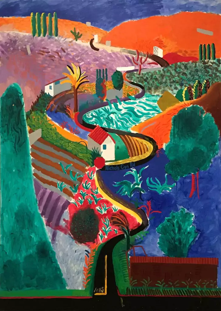 Nichols Canyon, acrylic on canvas by David Hockney (1937-)