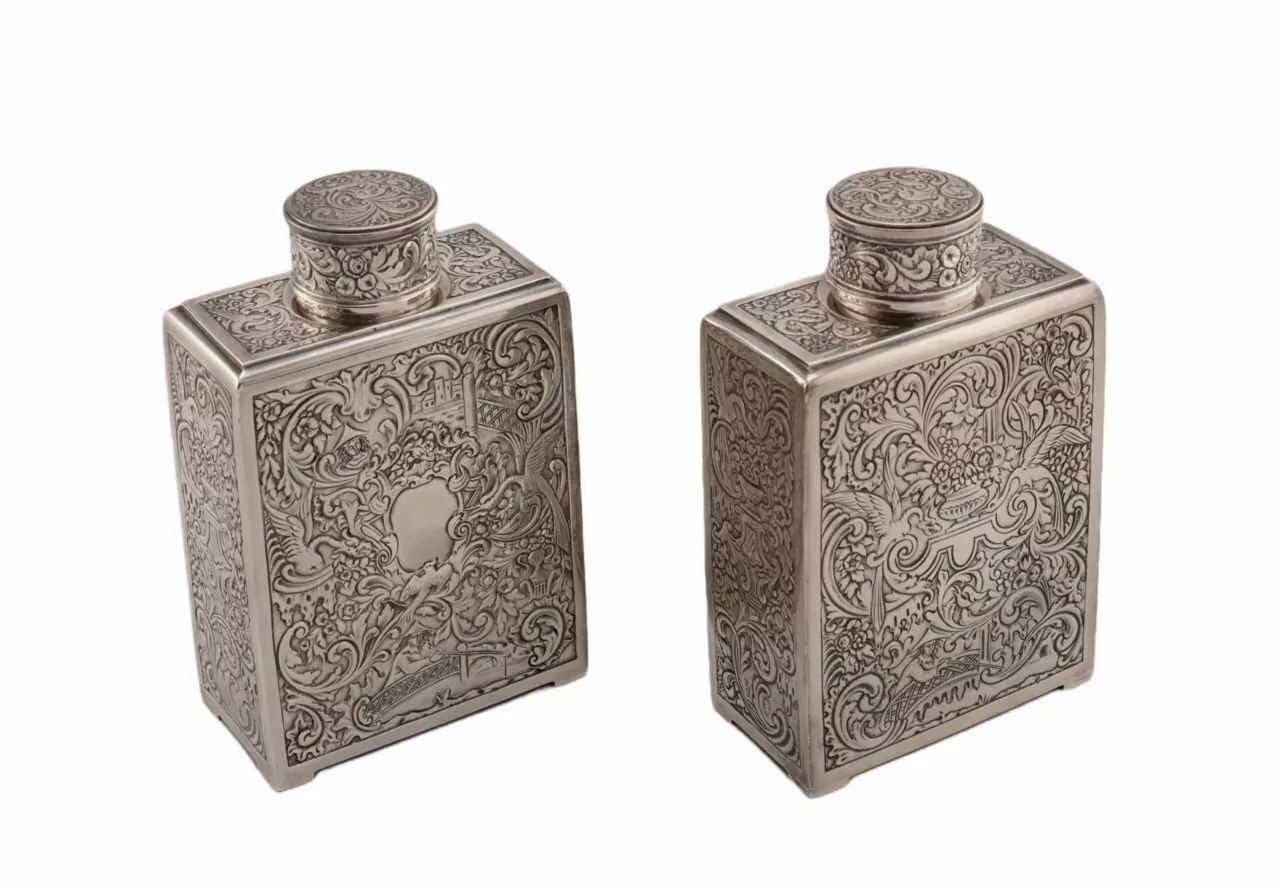 Pair of George I Britannia Standard silver tea caddies, hallmarked for London 1716