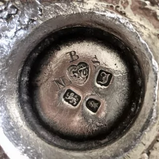 Sterling silver hallmarks for London 1764, maker’s mark of Samuel Taylor.