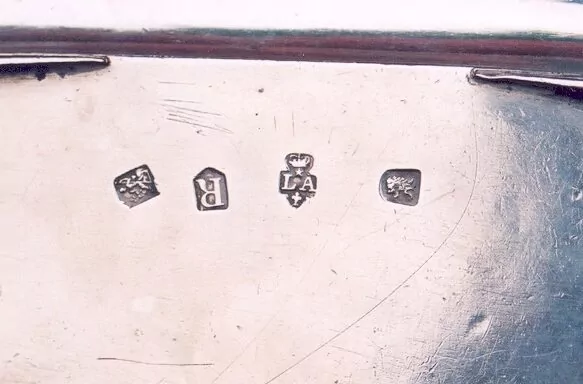 Britannia Standard hallmarks for London 1732, maker's mark of Paul de Lammerie.