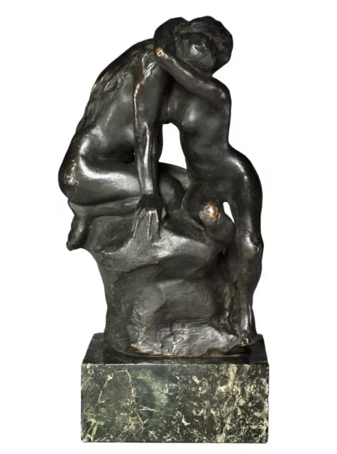 Bronze sculpture by Auguste Rodin, titled: Young Girl Confiding Her Secret to Isis (Jeune fille confiant son secret à Isis), 1899