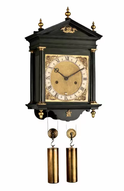 Hooded wall clock with calendar by Ahasuerus Fromanteel