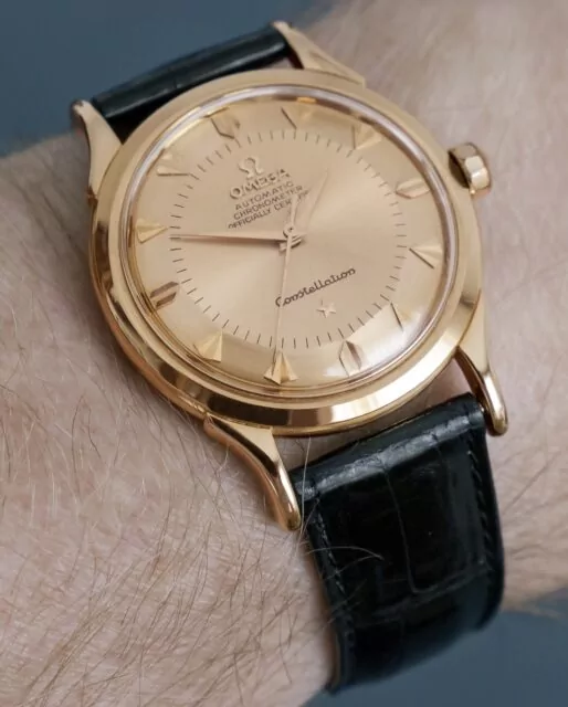 An example of an Omega Constellation Wristwatch with a Redial and Over Polished Case.