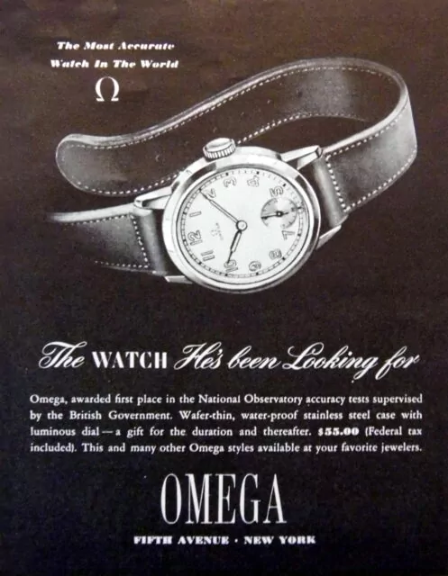 Omega Watch Ad, The Most Accurate Watch in the World, Life Magazine, December 14, 1942.