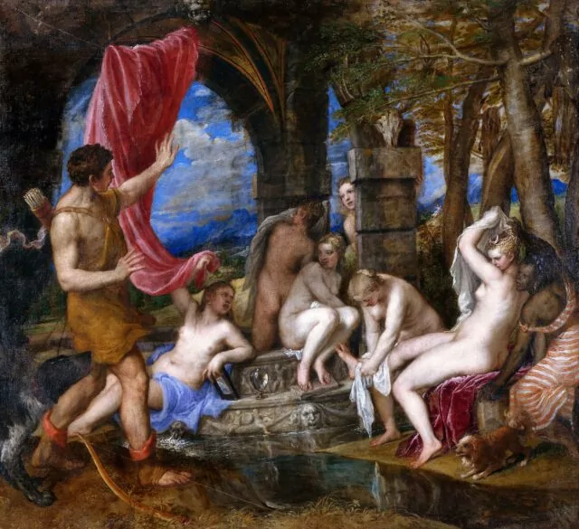 Oil on canvas, Diana and Actaeon by Titian (1490–1576).