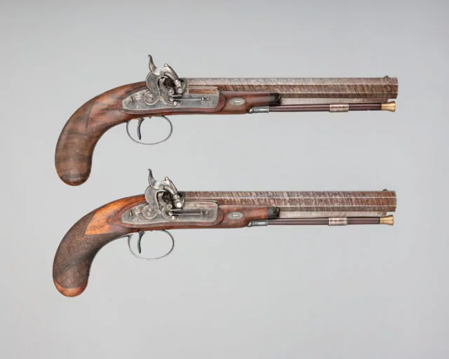 Pair of Pellet-Lock Pistols by Charles Moore (British, act. 1821-1845). 