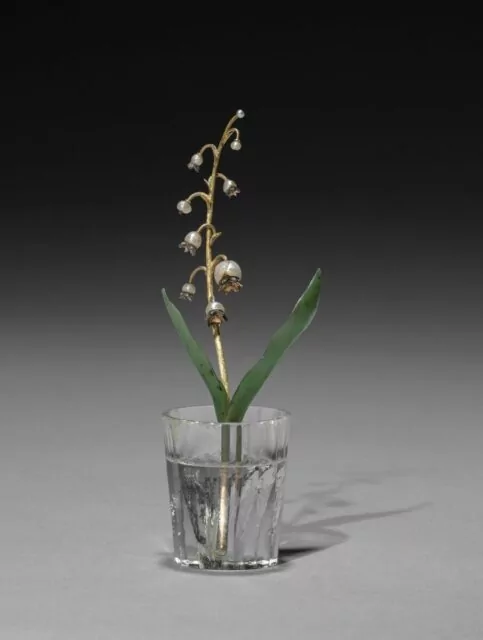 House of Fabergé, Flower Study of a Lily of the Valley, Circa 1900, pearls, diamonds, jade, rock crystal, silver, gold.