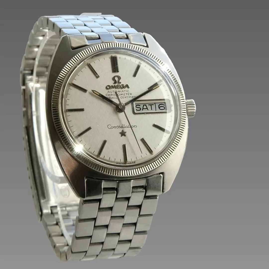 C Case.001 Omega Constellation ref: 168.029 linen dial in stainless steel case with original brick bracelet 1040 (no. 12) with 518 endlinks